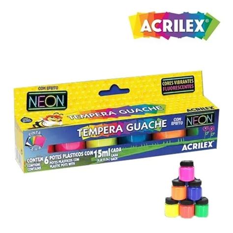 Tinta Tempera Guache Neon Fluorescente Acrilex 6 Cores Shopee Brasil