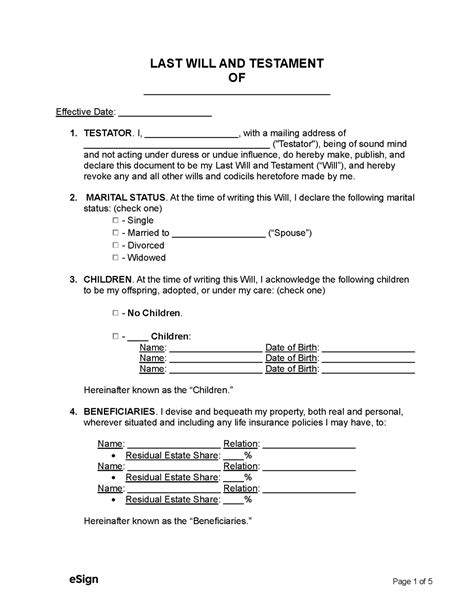 Free Simple Basic Last Will And Testament PDF Word