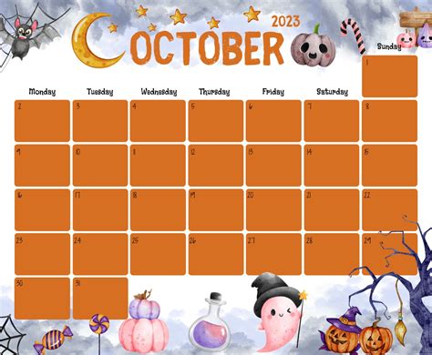 Editable October 2023 Calendar Happy Halloween Pretty Ghost Etsy Artofit