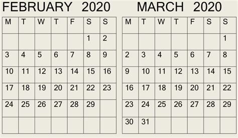 February March 2020 Calendar With Week Numbers - Latest Printable ...