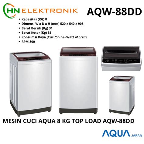 Jual MESIN CUCI AQUA AQUA 8 KG TOP LOADING 1 TABUNG AQW 88DD Shopee