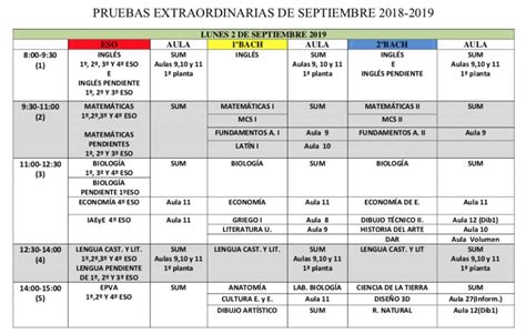 Fechas de pruebas extraordinarias de septiembre IES José de Mora