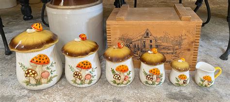 Vintage Retro Merry Mushroom Canister Set Of 4 With Sugar And Etsy