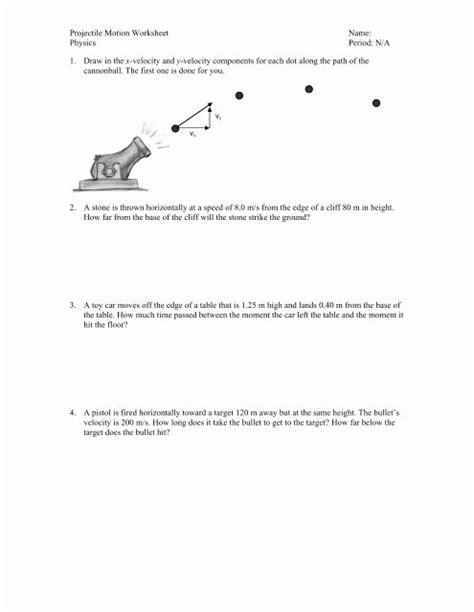 Projectile Motion Worksheet With Answers Pdf