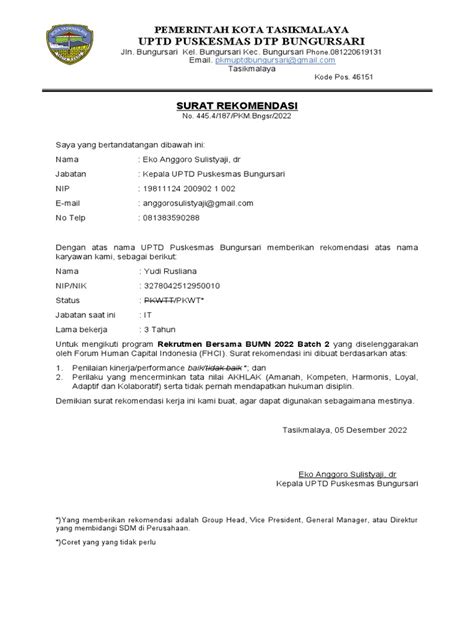 template surat rekomendasi