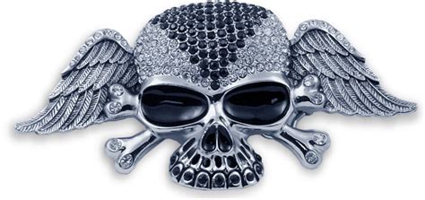 Designer Winged Rhinestone Skull Buckle With Free Belt Bewild