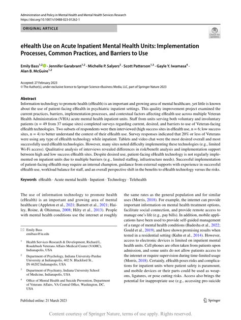 EHealth Use On Acute Inpatient Mental Health Units Implementation