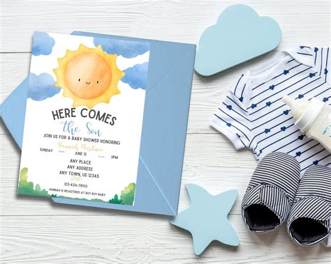 Here Comes The Son Baby Shower Invitation Here Comes The Son Etsy