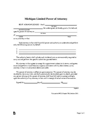 Michigan Limited Power Of Attorney PDFSimpli