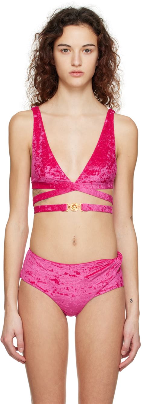 Versace Medusa Plaque Triangle Bikini Top In Pink Modesens