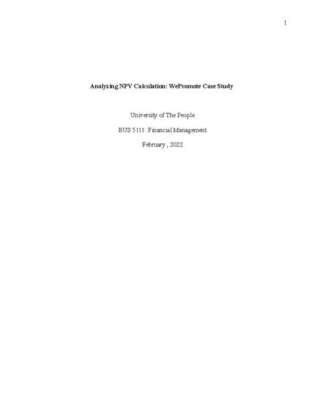 BUS 5111 Written Assignment Unit 2 Analyzing NPV Calculation