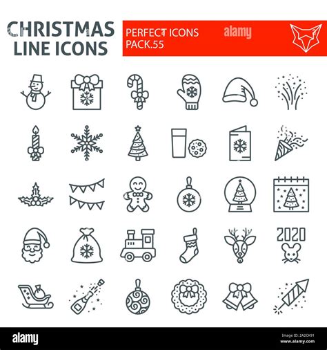 Christmas Line Icon Set Holiday Symbols Collection Vector Sketches