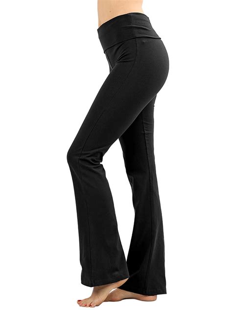 Zenana Women Fold Over Waist Cotton Stretch Flare Leg Boot Cut Yoga