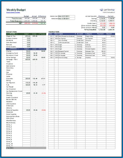 √ Free Printable Weekly Budget Template Excel