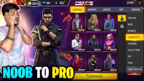 Free Fire NOOB To PRO All Characters Pet Bundles Unlocked 10 000