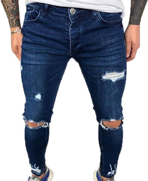 Pantalon En Denim Skinny Pour Homme Avec Déchirure Pantalon En Denim Déchiré Coupe Extensible