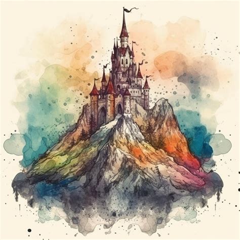 Premium Photo | Watercolor painting of a castle