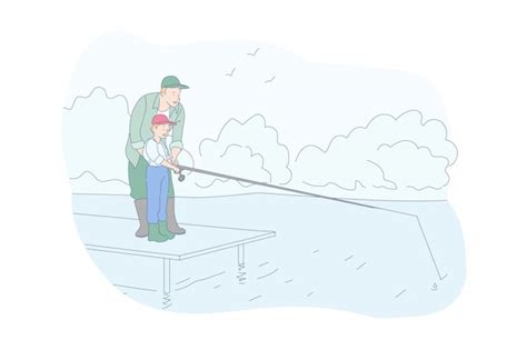 Ilustración de pesca de padre e hijo Vector Premium