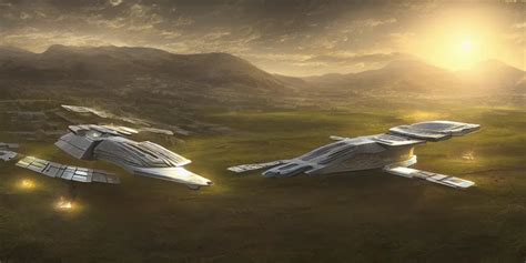 Solarpunk Spaceship Hovering Over Fields And Small Stable Diffusion