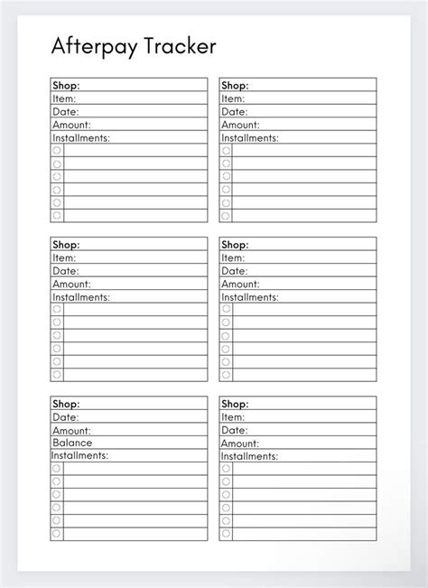 Afterpay Tracker Bills Planner Afterpay Planner Expense Tracker