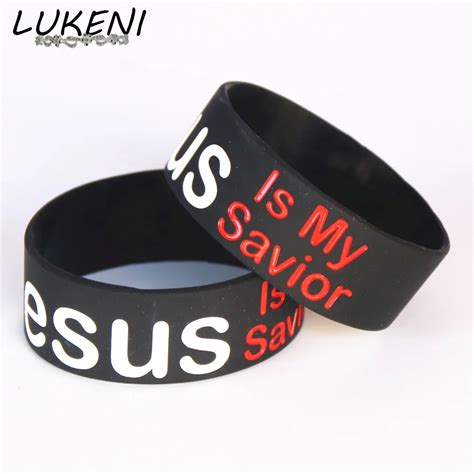 Lukeni Pc Jesus Is My Savior Silicone Filled In Colour Wristband Black