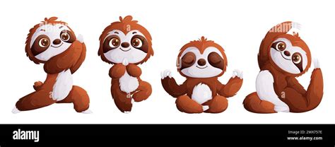 A Set Of Four Sloths Doing Yoga In Different Poses Cute Sloth Is