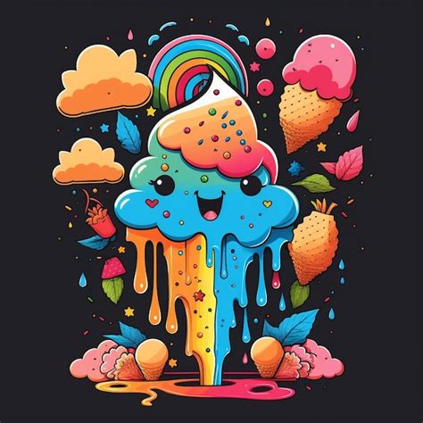 Una Ilustración De Dibujos Animados De Un Helado De Arco Iris Con Un