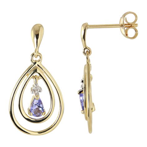 Boucles D Oreilles Pendantes Or Jaune Tanzanite Et Diamant Ref