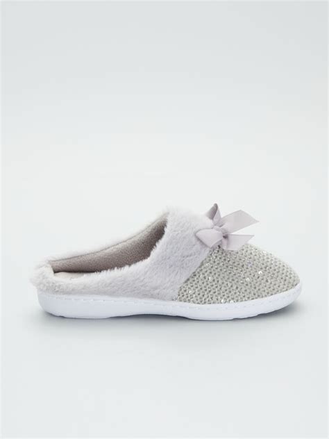 Chaussons Mules Fourr S En Maille Paillet E Gris Kiabi