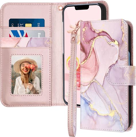 Fingic IPhone 13 Pro Case 13 Pro Case Wallet Marble Rose Gold Leather