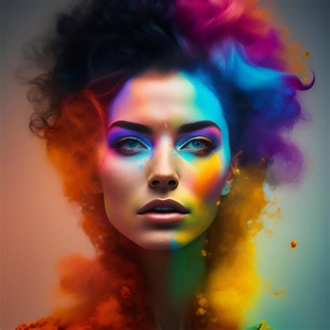 Premium Photo A Woman With Colorful Hair And A Rainbow Colored Face