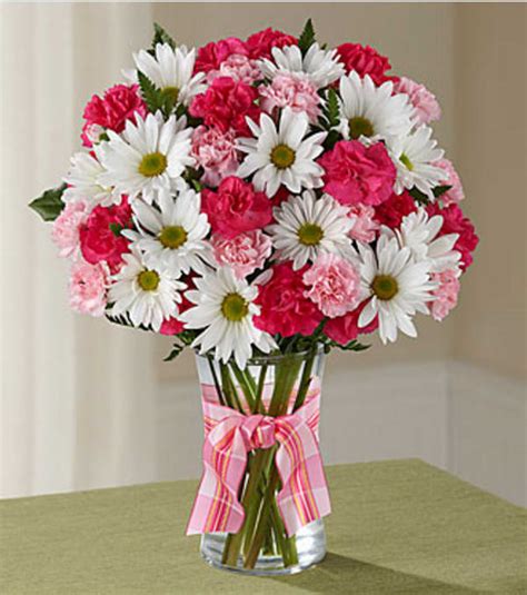 Vase Of Pink Carnations Daises And Mini Roses In A Vase In Hampton