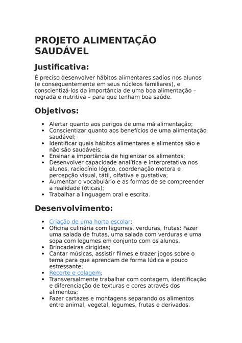 Projeto Alimentação Saudavel PROJETO ALIMENTAÇÃO SAUDÁVEL