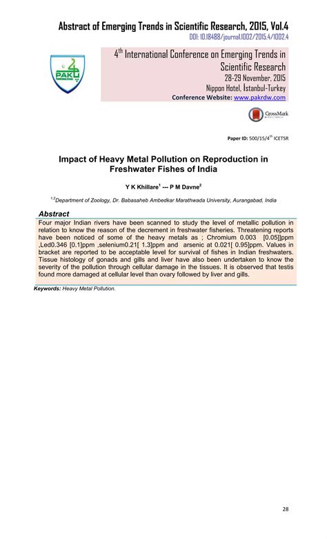Impact of Heavy Metal Pollution on Reproduction in Freshwater Fishes of