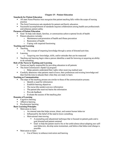 Chapter Patient Education Chapter Patient Education Standards