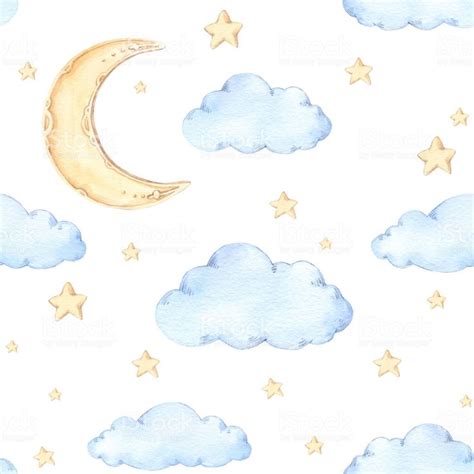 Watercolor Seamless Pattern Moon And Stars Ideas For A Childrens