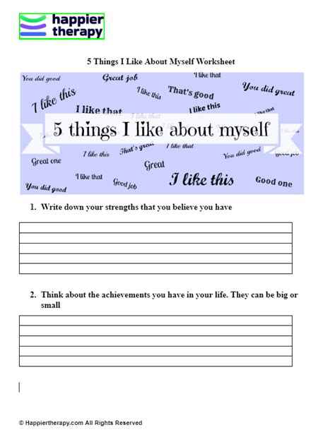 5 Things I Like About Myself Worksheet | HappierTHERAPY