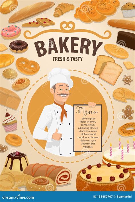 Bakery Shop Menu Baker And Pastry Food Stock Vector Illustration Of