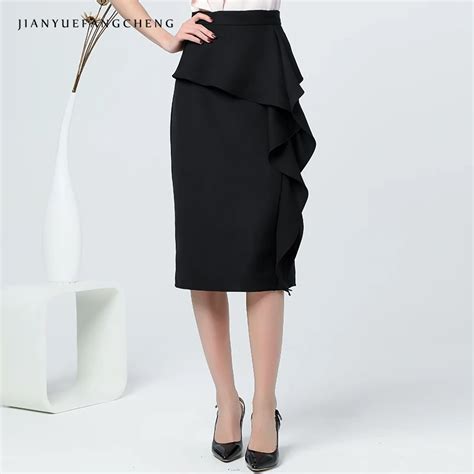 Straight Womens Skirt With Ruffles Female High Waist Knee Length Skirts Sexy Bodycon Fashion