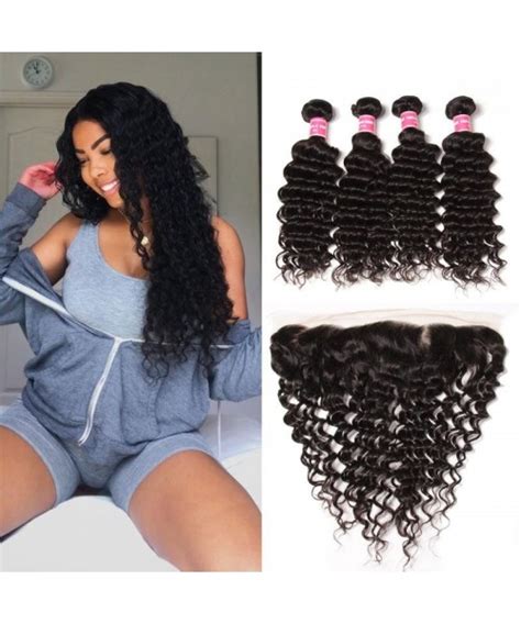 Malaysian Deep Wave 4 Bundles With Lace Frontal Closure