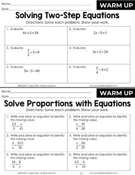 7th Grade Math Spiral Warm Ups By Lindsay Perro TpT