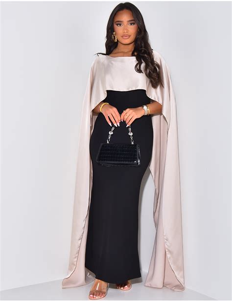 Robe longue sans manche en satin à voile au col