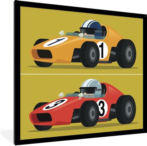 Fotolijst Incl Poster Tekening Van Een Gele En Rode Race Auto