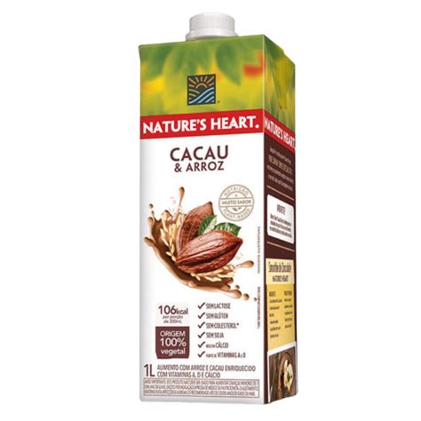 Caixa De 1l Leite Vegetal Cacau E Arroz Natures Heart Shopee Brasil