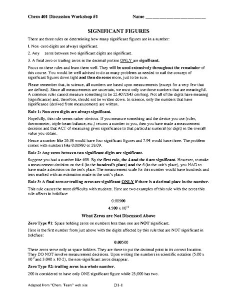 Significant Figures Worksheet - SIGNIFICANT FIGURES There are three