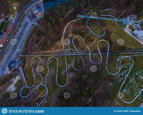 Aerial View of Curvy Bobsleigh Tracks in a Beautiful Forest Stock Photo ...