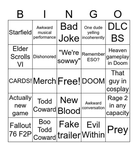 E3 Bethesda Bingo Card