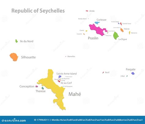 Seychellen Kaart Administratieve Afdeling Met Gebiednamen