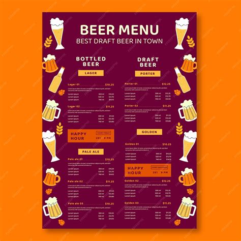 Free Vector Hand Drawn Beer Bar Menu Design