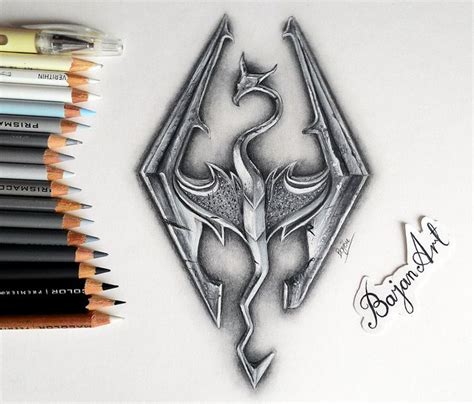 3d Skyrim Logo Drawing By Bajan Art Skyrim Art Skyrim Drawing